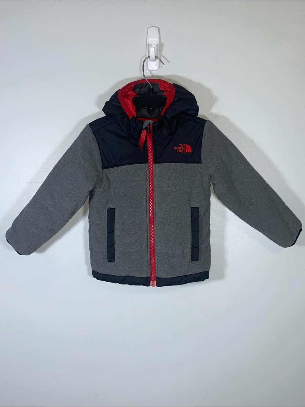 Reversible The North Face Grey, Black & Red Kids Hooded Jacket